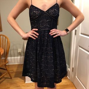 Navy Blue Lace V-Neck Strappy Dress